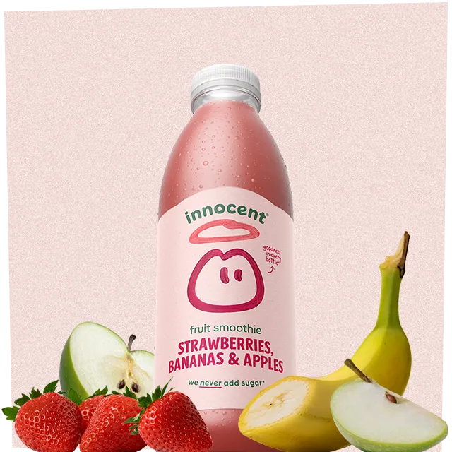 strawberries, bananas ans apples smoothie in bottle