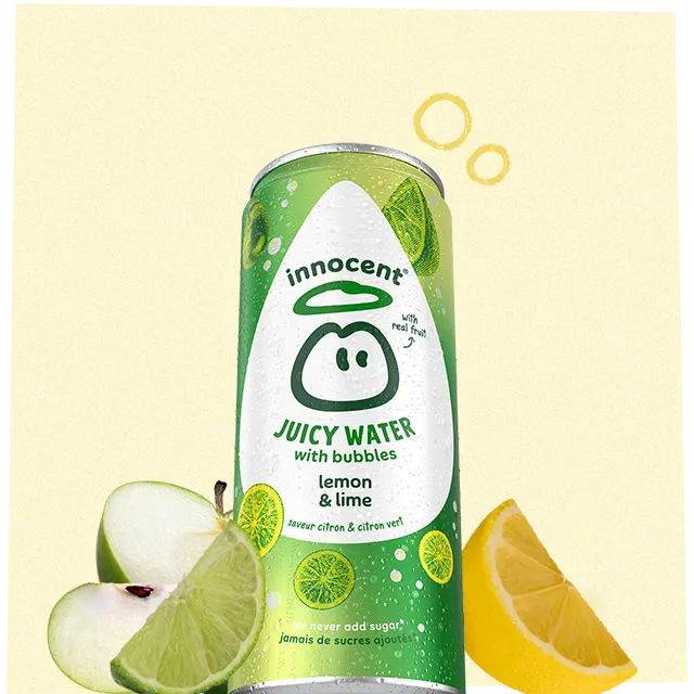 lemon and lime juicy water with bubbles in a can